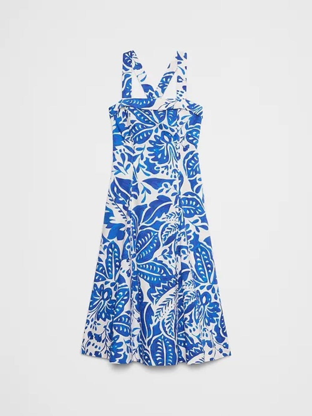 Banana Republic POPLIN CROSS-BACK MIDI DRESS Size 2 petite blue floral